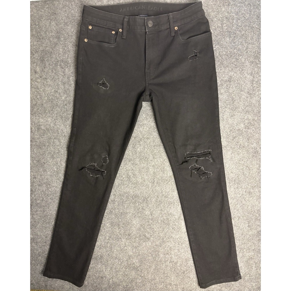 American Eagle AirFlex+ Slim Black Distressed Jeans Men's Stretch Denim  A3